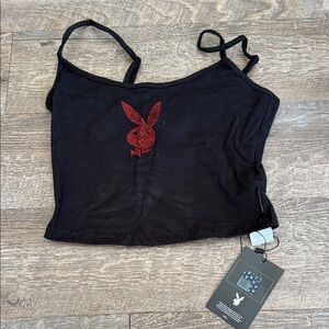 PLAYBOY Black Crop Top with Red Logo